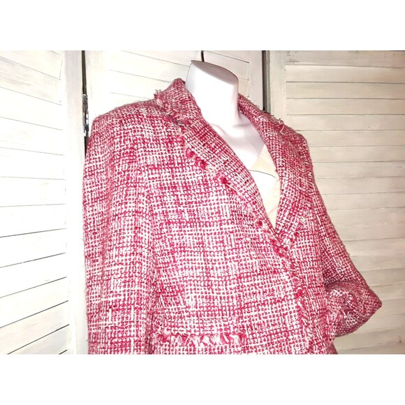 I.C.E. Women's Blazer Size 12 Tweed Lined Jacket Pink and Red Fringed Patterned - Picture 3 of 12